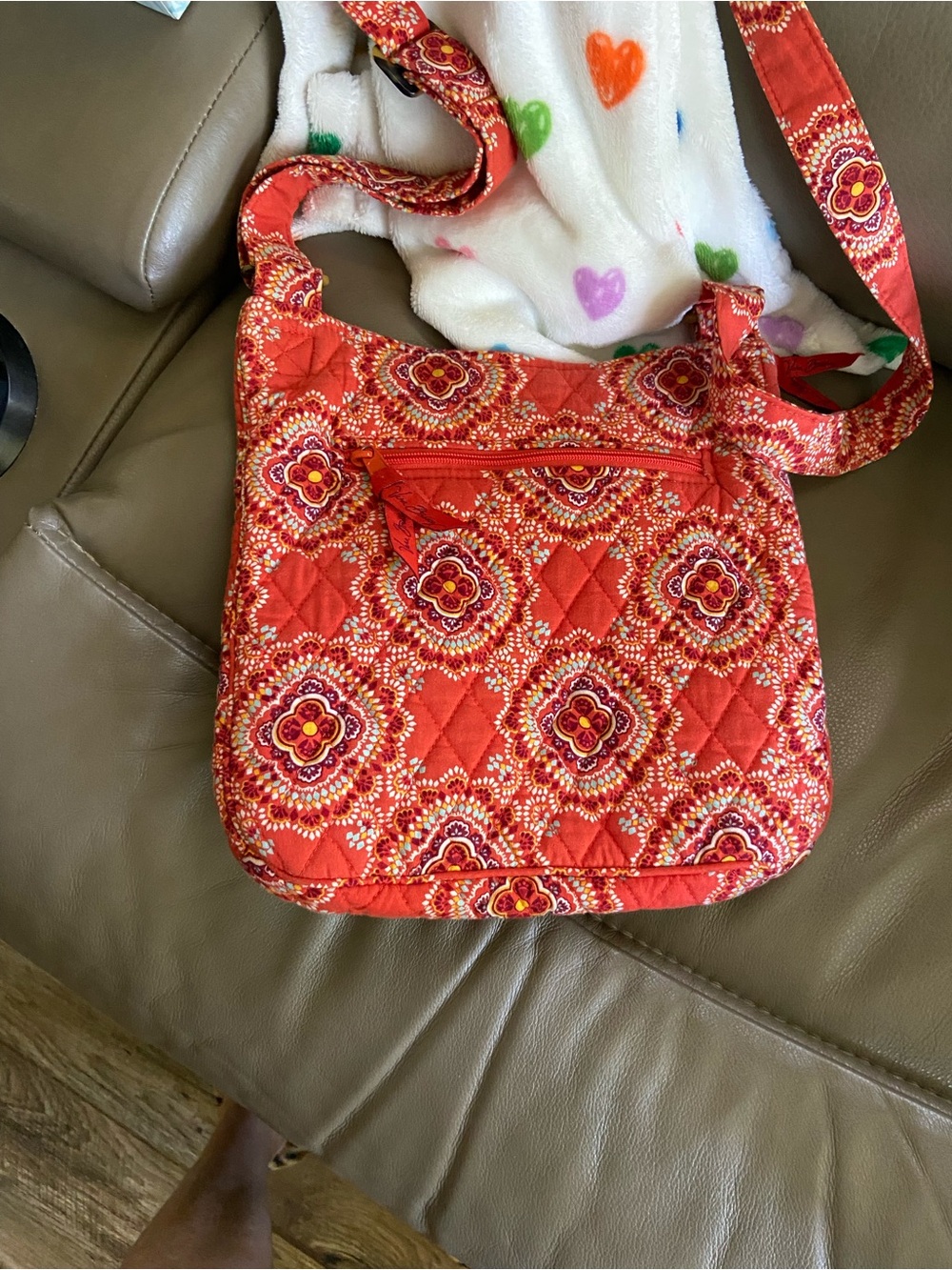 Vera Bradley Coral Red Quilted Crossbody with Floral Medallion Print